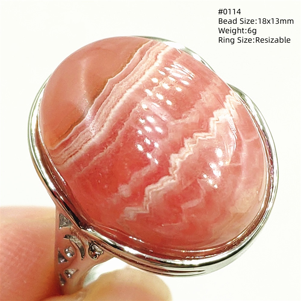 Ring Blank Adjustable - Anello con rodocrosite rosa naturale Anello